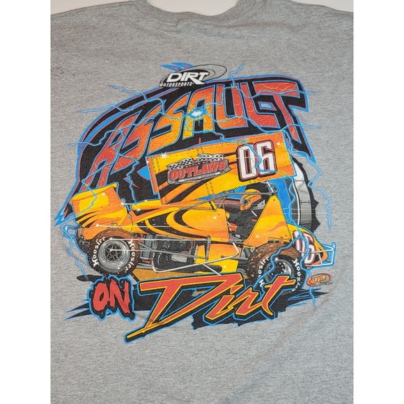 World Of Outlaws T-Shirt Mens 3X Gray ‎ Assault On Dirt Outlaws #6 Autographed - Picture 2 of 8